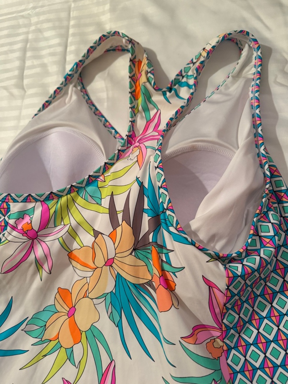 Beach House Turquoise and White Swim Top with Geometric Accent - Picture 9 of 14